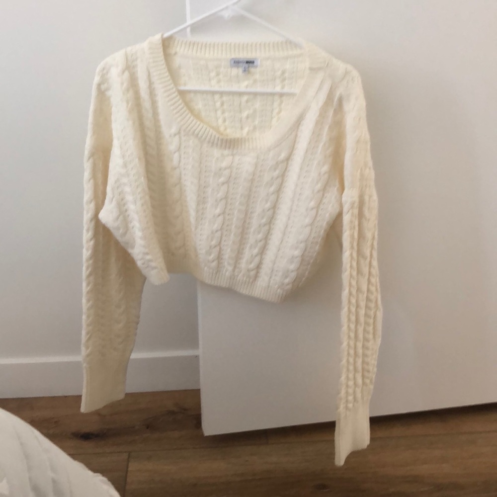 Fashion Nova Ivory Cropped Knit Sweater